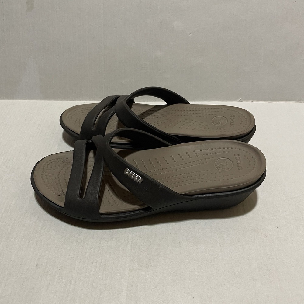 Crocs Patricia II Wedge Slide Sandals Slip On Strappy Shoes Brown Womens Size 7
